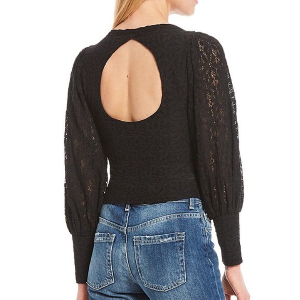 Free People Tea Time Puff Sleeve Top Black - Picture 3 of 9